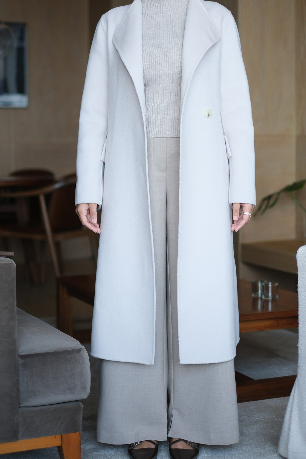 Wool Cashmere Cream Overcoat