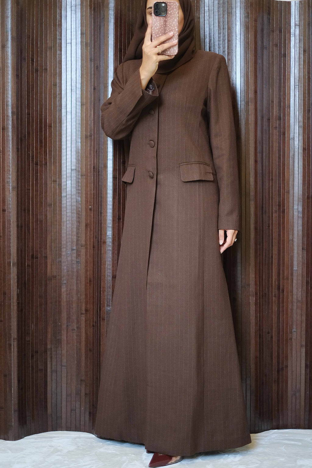Brown Pinstripe Abaya