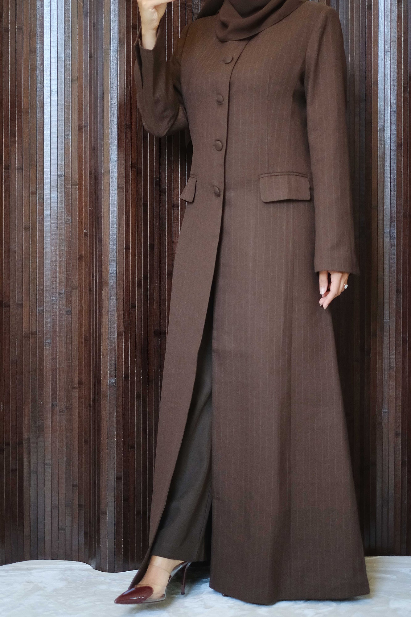 Brown Pinstripe Abaya