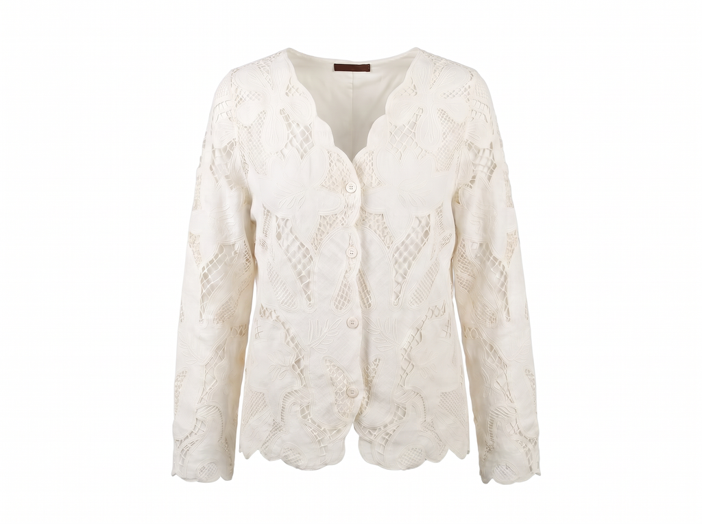 Lined Guipure Cardigan in Off White