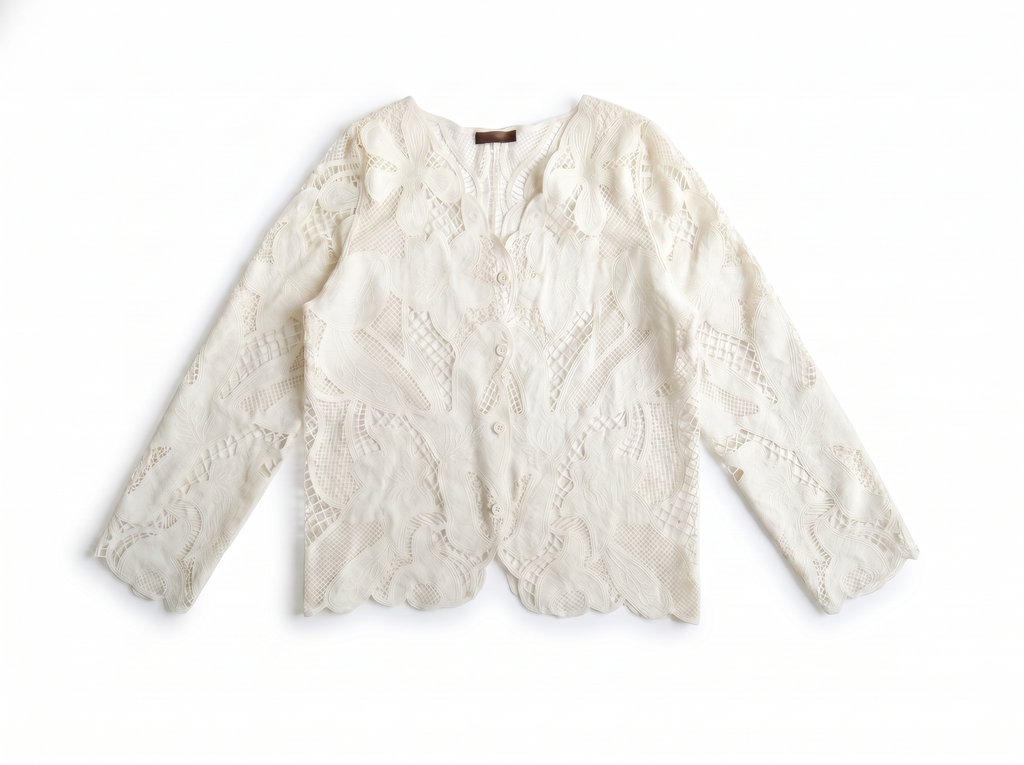 Lined Guipure Cardigan in Off White
