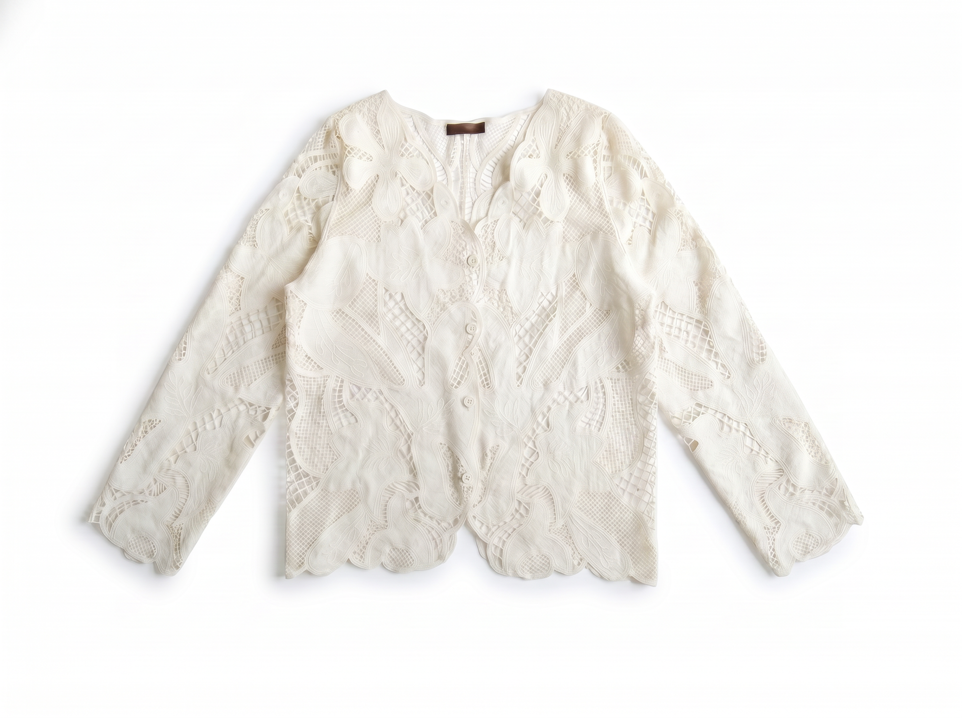 Lined Guipure Cardigan in Off White