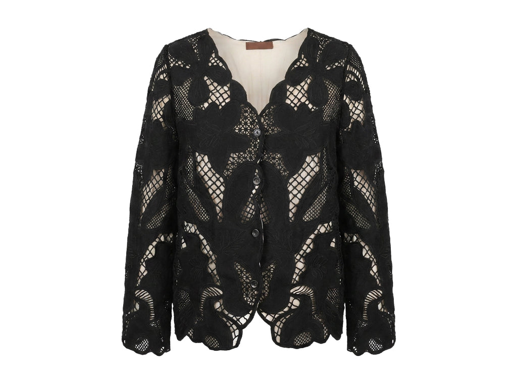 Lined Guipure Cardigan in Black and Off White