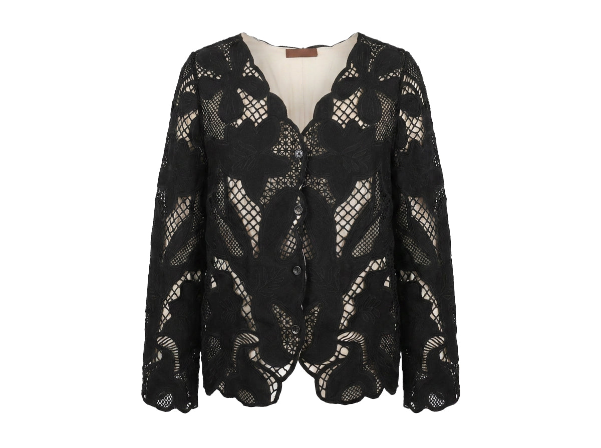 Lined Guipure Cardigan in Black and Off White
