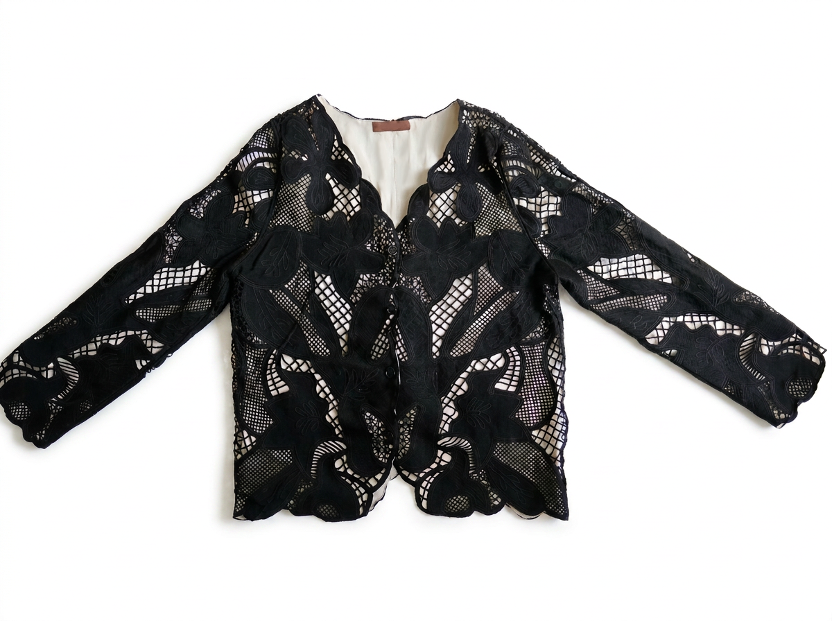 Lined Guipure Cardigan in Black and Off White