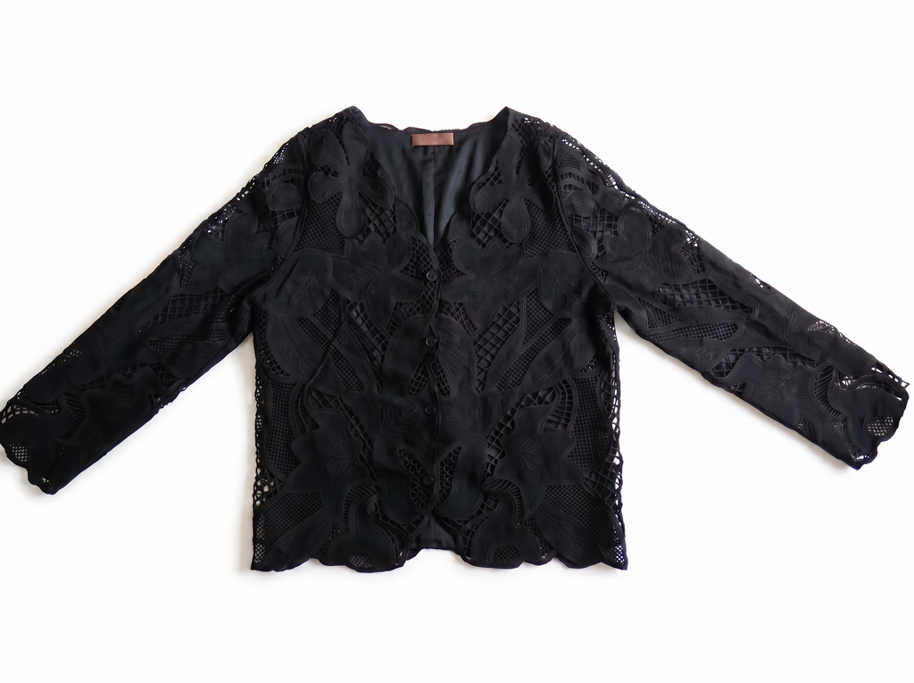 Lined Guipure Cardigan in Black on Black