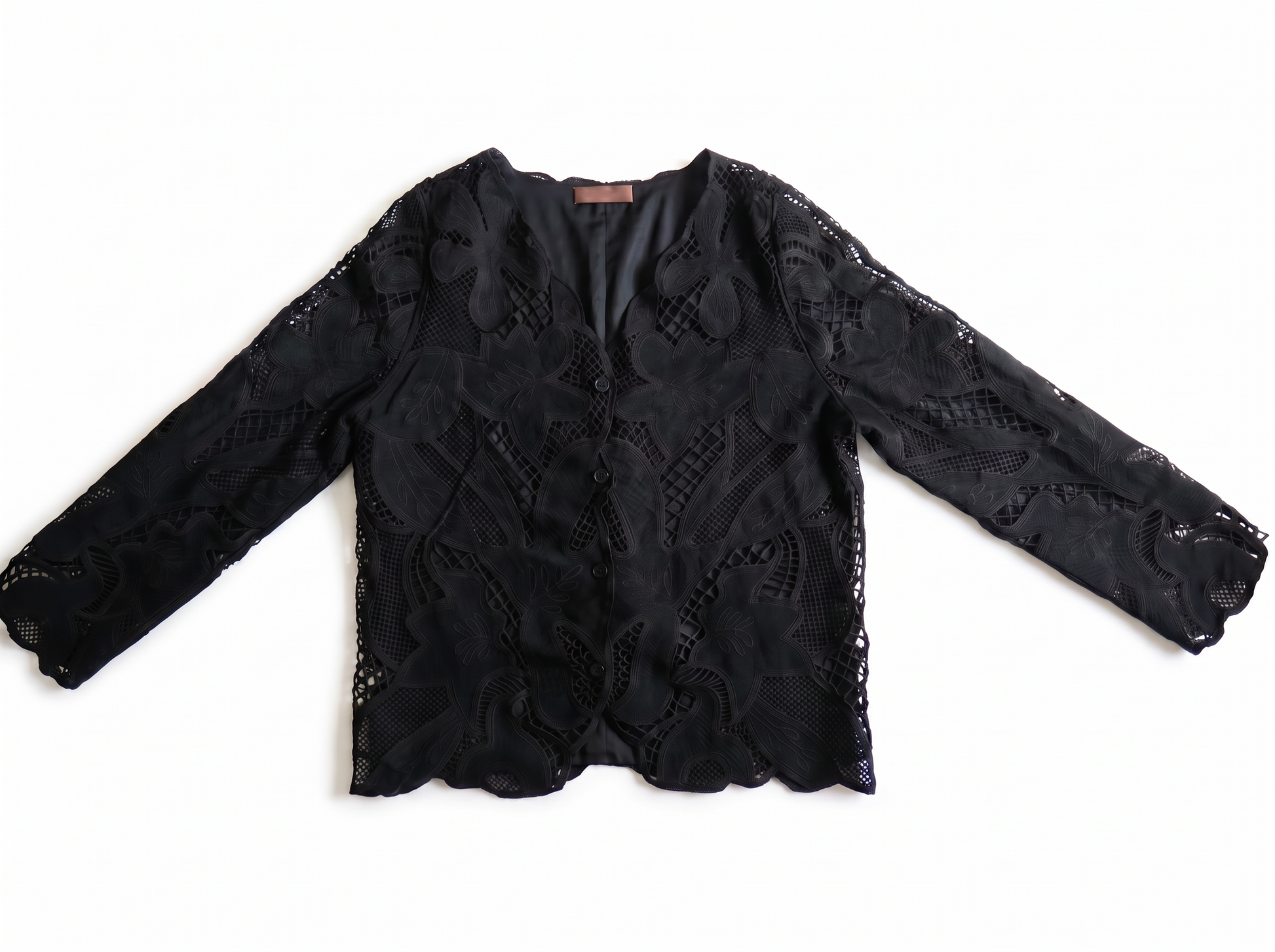 Lined Guipure Cardigan in Black on Black