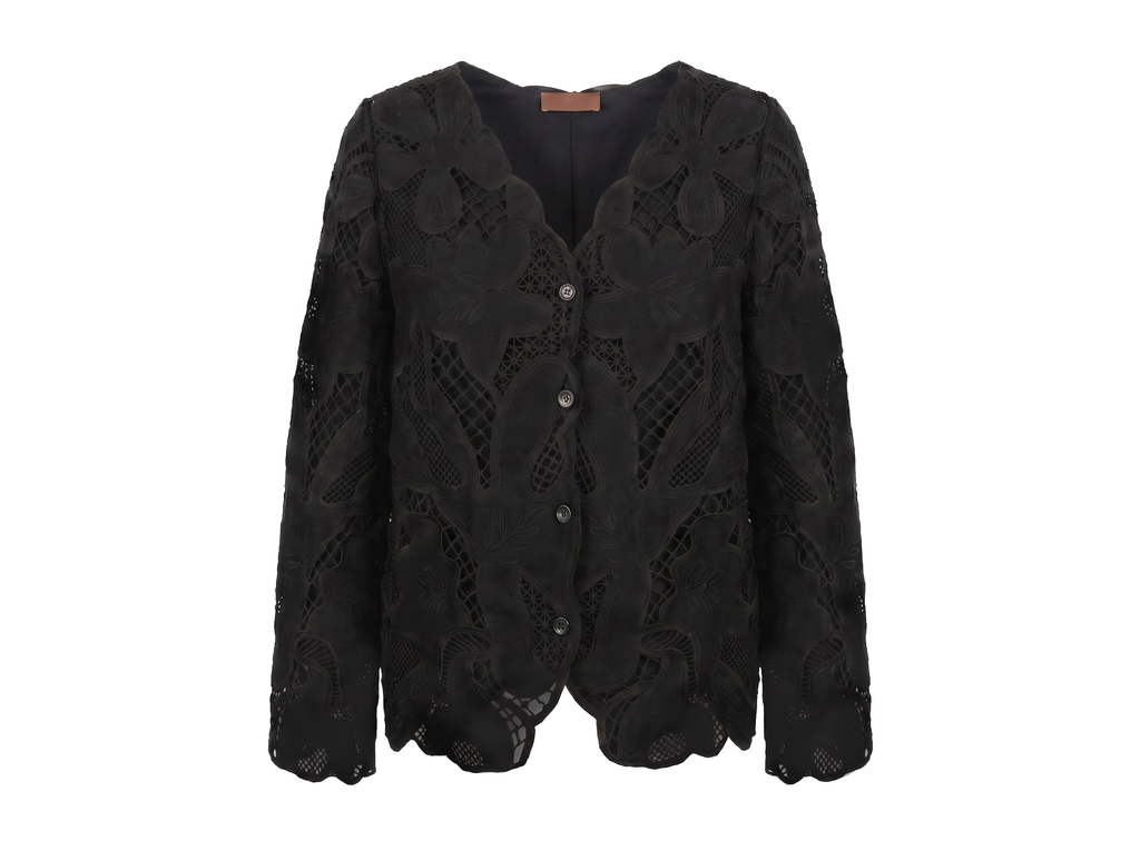 Lined Guipure Cardigan in Black on Black