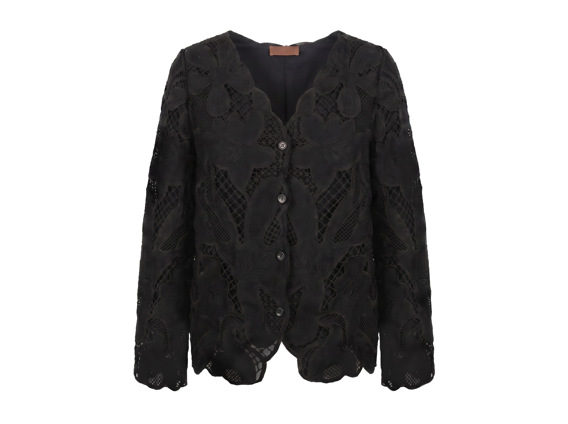 Lined Guipure Cardigan in Black on Black