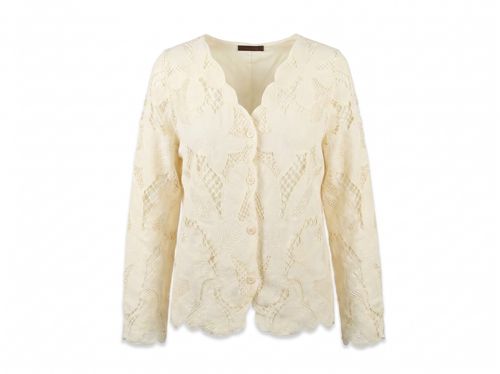 Lined Guipure Cardigan in Cream