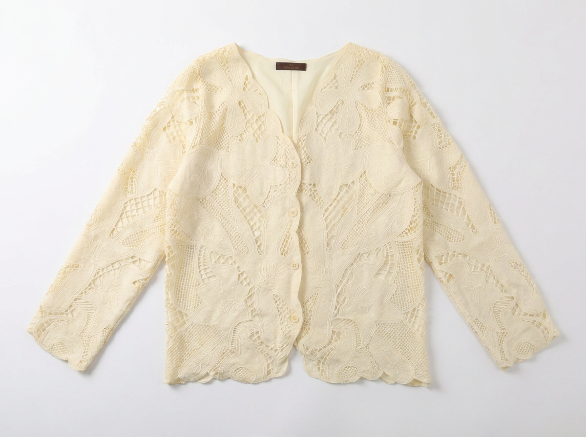 Lined Guipure Cardigan in Cream